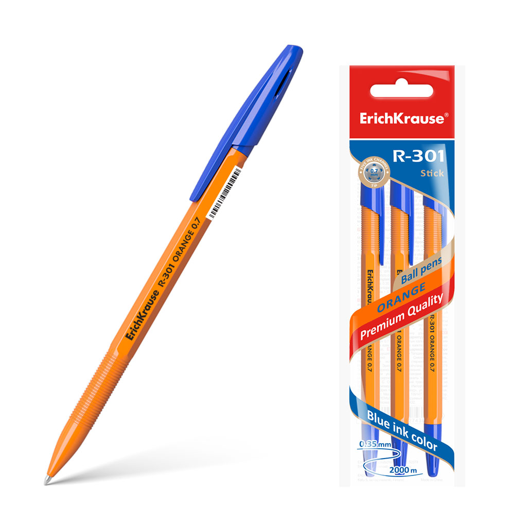 

Набор ручек шариковых ErichKrause R-301 Orange Stick 42743, синие, 0,7 мм, 3 шт., R-301 Stick