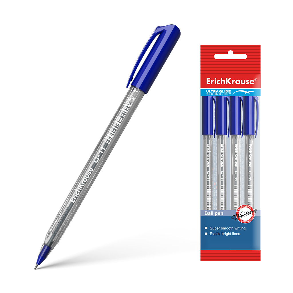 

Ручка шариковая ErichKrause® U-11 Ultra Glide Technology синий в пакете 4 шт, U-11