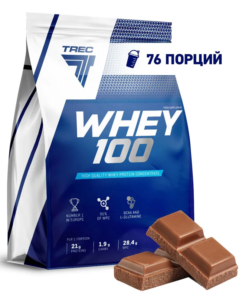 Вкусный сывороточный протеин, Whey 100 2275 г, шоколад, Trec Nutrition, (протеиновый белко