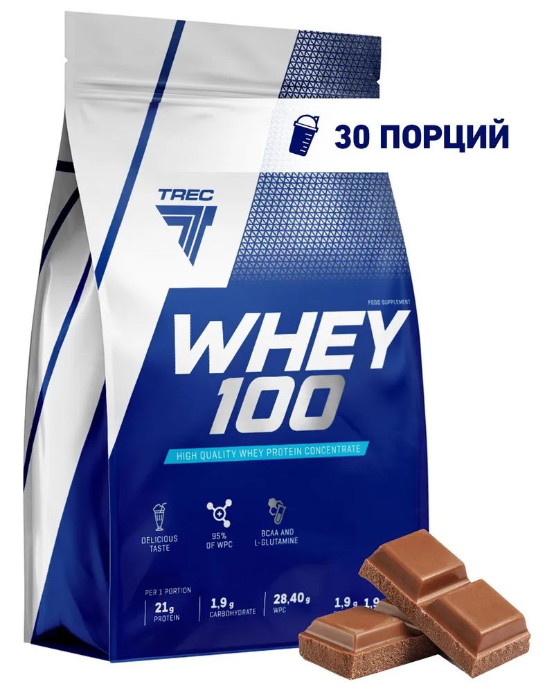 Натуральный сывороточный протеин Whey 100 900 г, шоколад, Trec Nutrition, (белковый коктей