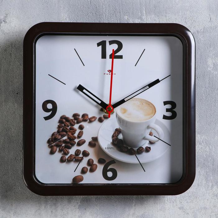 фото Часы настенные, серия: кухня, "чашка кофе", 22х22см, плавный ход рубин