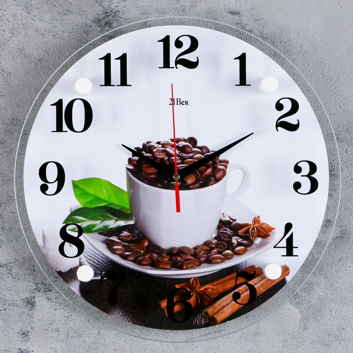 фото Часы настенные, серия: кухня, "чашка с кофейными зернами", d=30 см, микс рубин