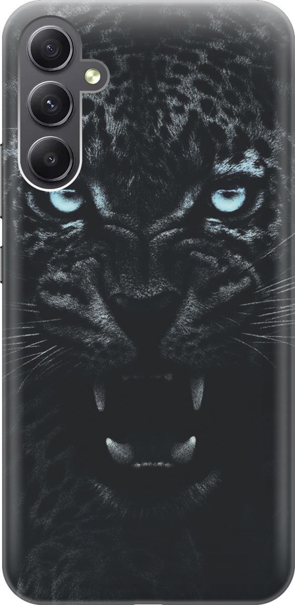 

Силиконовый чехол на Samsung Galaxy A34 5G "Голубоглазая пантера", Голубой;черный, 158715