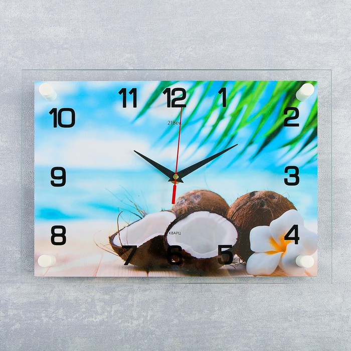 фото Часы настенные, серия: море, «кокосы», 25×35 см микс рубин