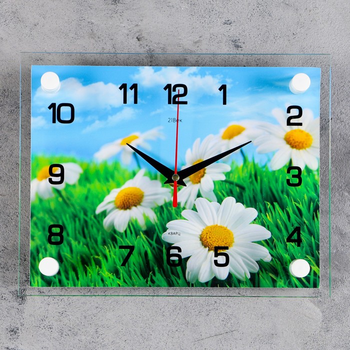 фото Часы настенные, серия: цветы, "ромашки", 20х26 см, микс рубин