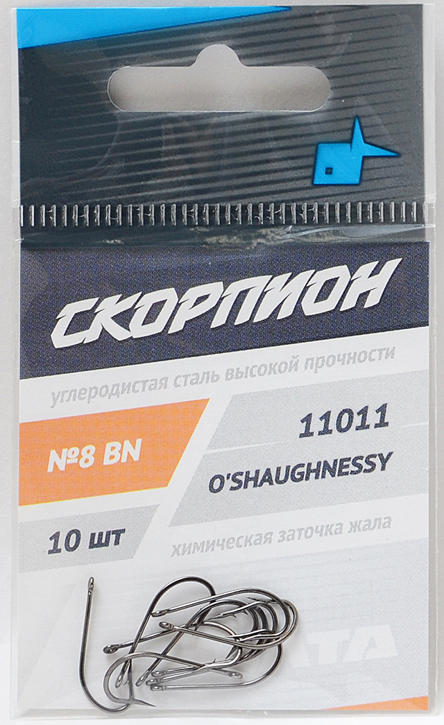 

Одинарные крючки Chod Hook классические №8, оголовок с колечком, прямое острие, с бородкой, Черный, O'Shaughnessy