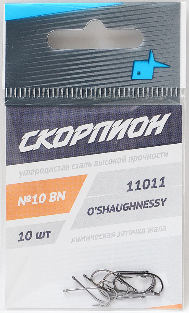 

Одинарные крючки Chod Hook классические №10, с колечком, прямое острие, с бородкой, Черный, O'Shaughnessy