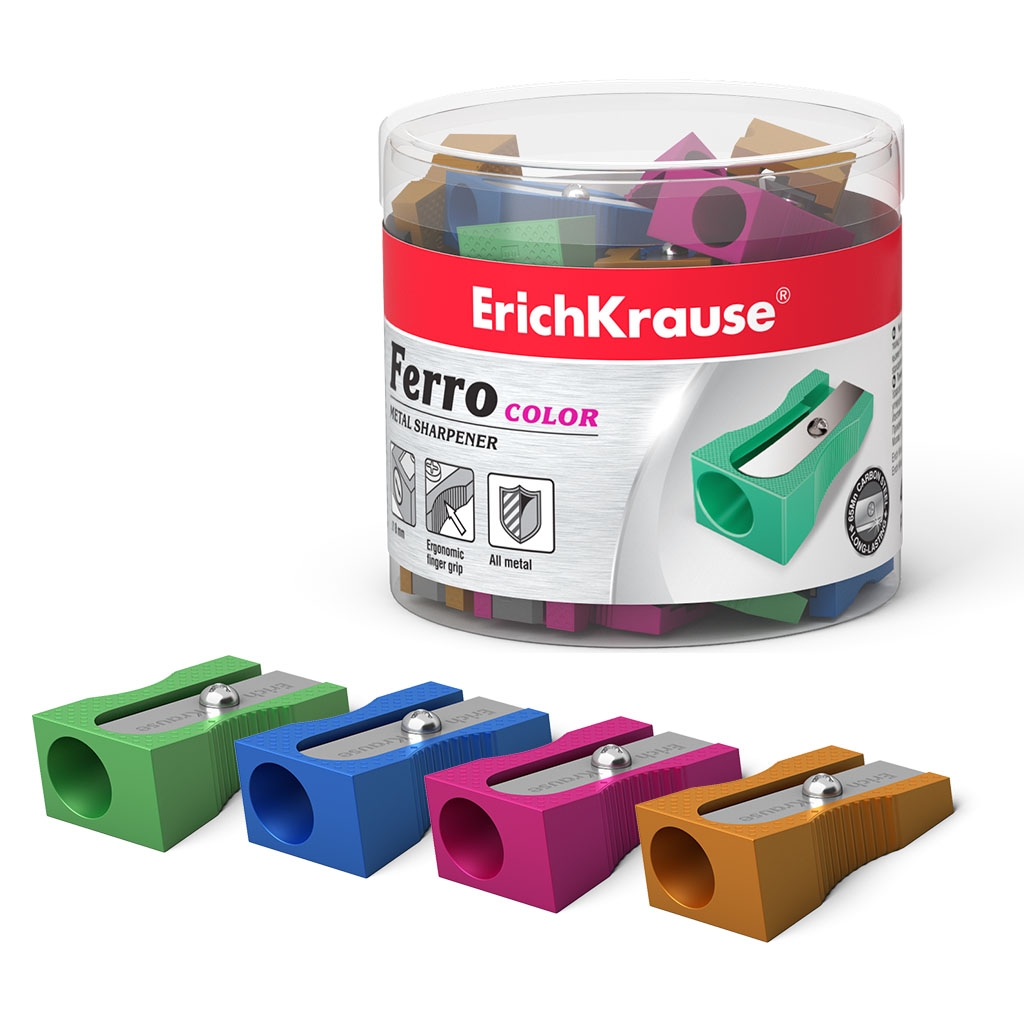 

Точилка механическая ErichKrause Ferro Color, цвет корпуса ассорти (в тубусе по 4, Разноцветный