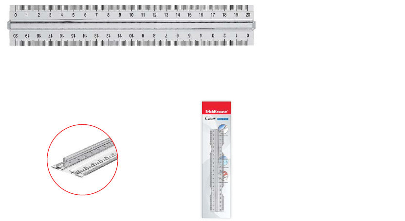 Линейка пластиковая ErichKrause Clear, с держателем, 20 см, прозрачная (в блистере)