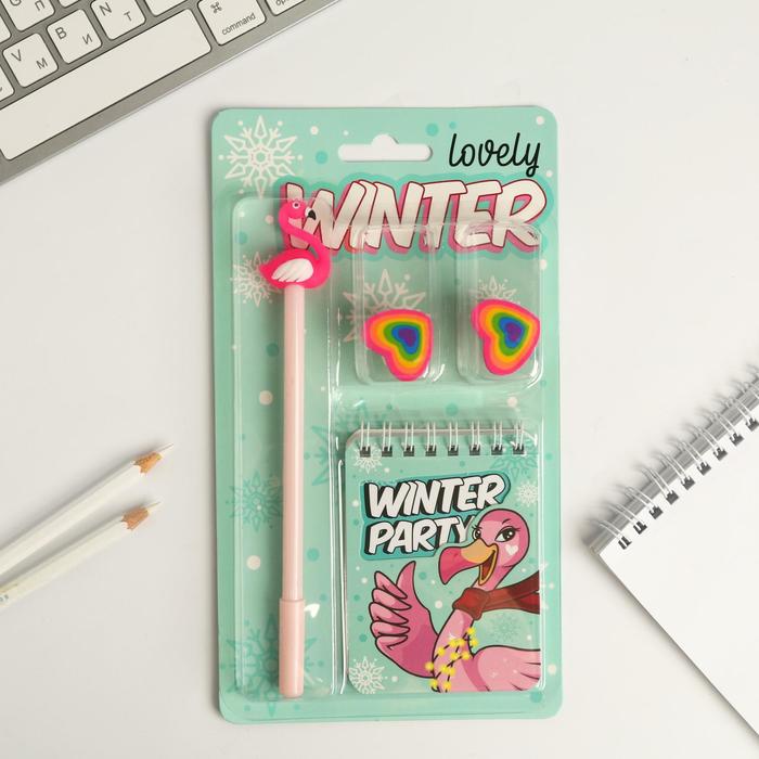 

Канцелярский набор "Winter party", ручка, ластики 2 шт, блокнот