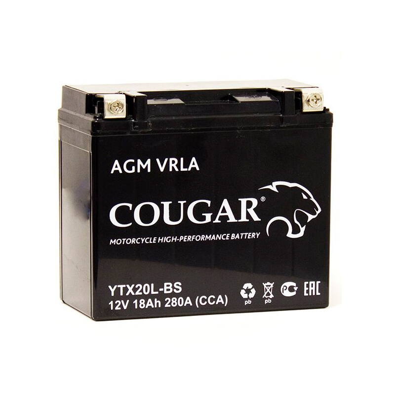 Аккумулятор мотоциклетный Cougar AGM YTX20L-BS 12V 18Ah (залит и готов к применению)