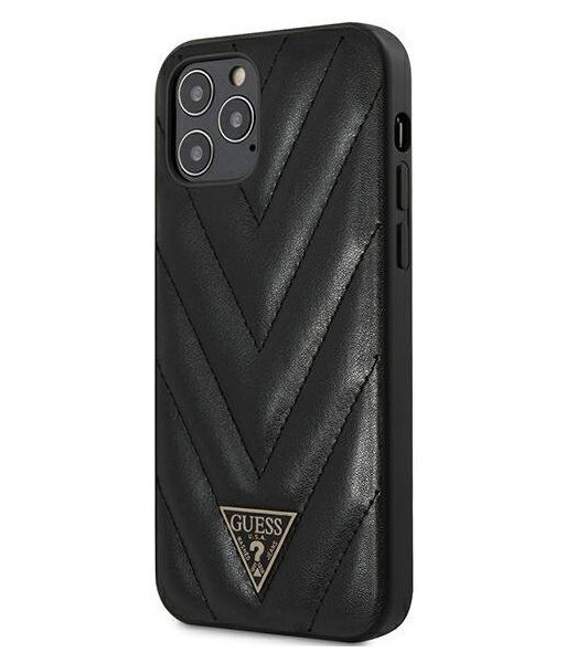 фото Чехол guess pu quilted v triangle metal logo hard iphone 12 pro max, черный cg mobile