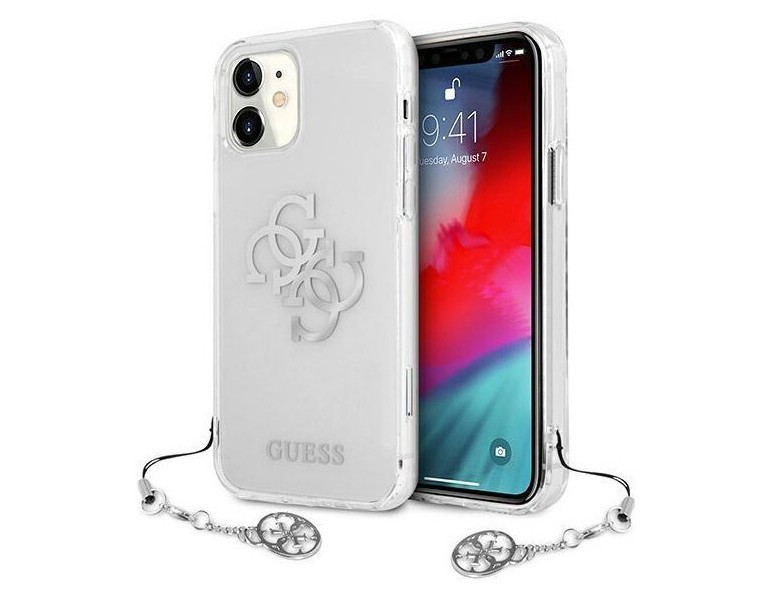 фото Чехол guess pc/tpu 4g big logo hard + silver charm iphone 11, прозрачный/серебристый шарм cg mobile