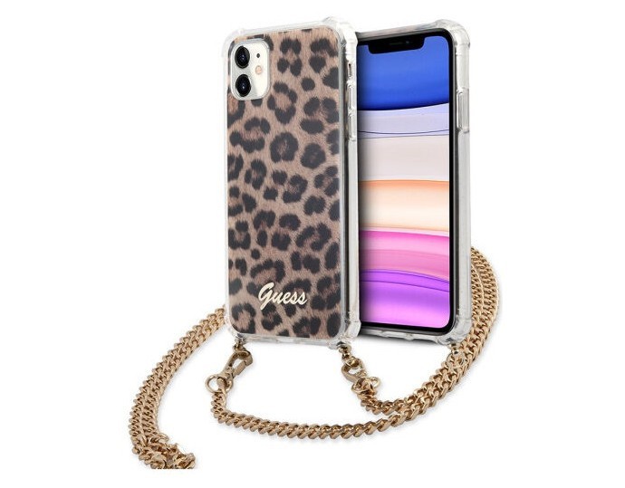 фото Чехол guess pc/tpu leopard hard + gold hand chain iphone 11, леопард/золотая цепь cg mobile