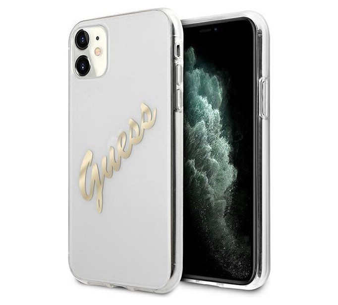 фото Чехол guess pc/tpu script logo hard iphone 11, прозрачный/золотой cg mobile