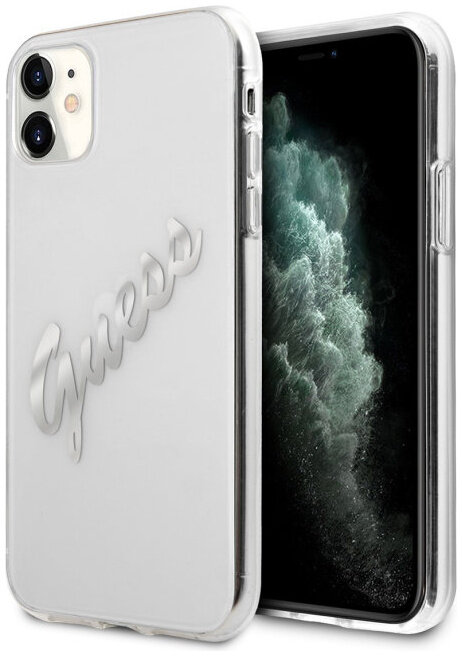 фото Чехол cg mobile guess pc/tpu script logo hard для iphone 11 прозрачный/серебристый