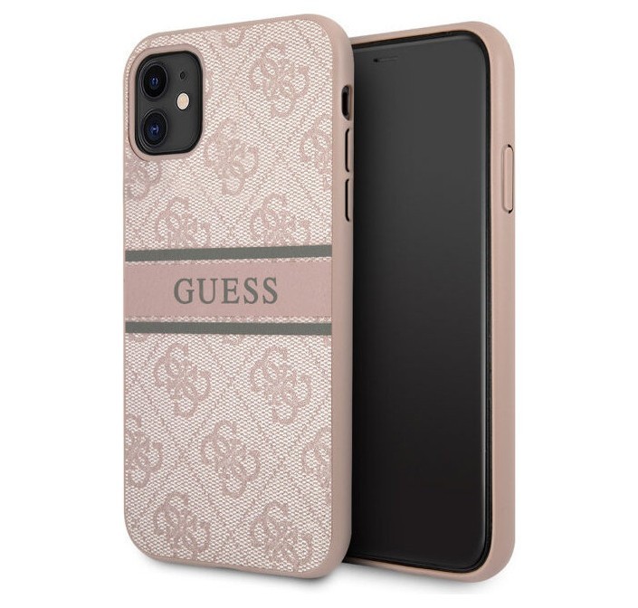 фото Чехол cg mobile guess pu 4g stripe printed logo hard для iphone 11, розовый