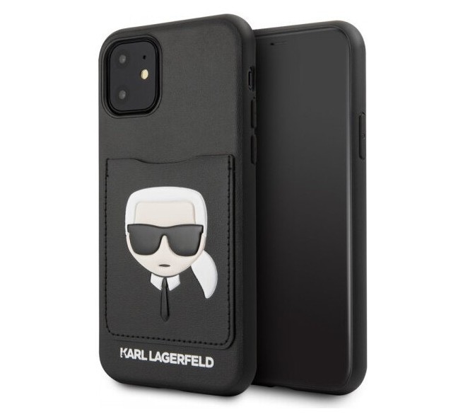 фото Чехол karl lagerfeld pu leather with cardslot karl&#39;s head hard iphone 11, черный cg mobile