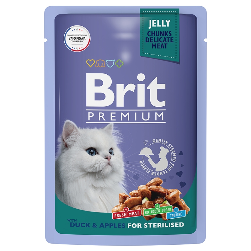 Влажный корм для кошек Brit Premium утка с яблоками, для стерилизованных, 85 г