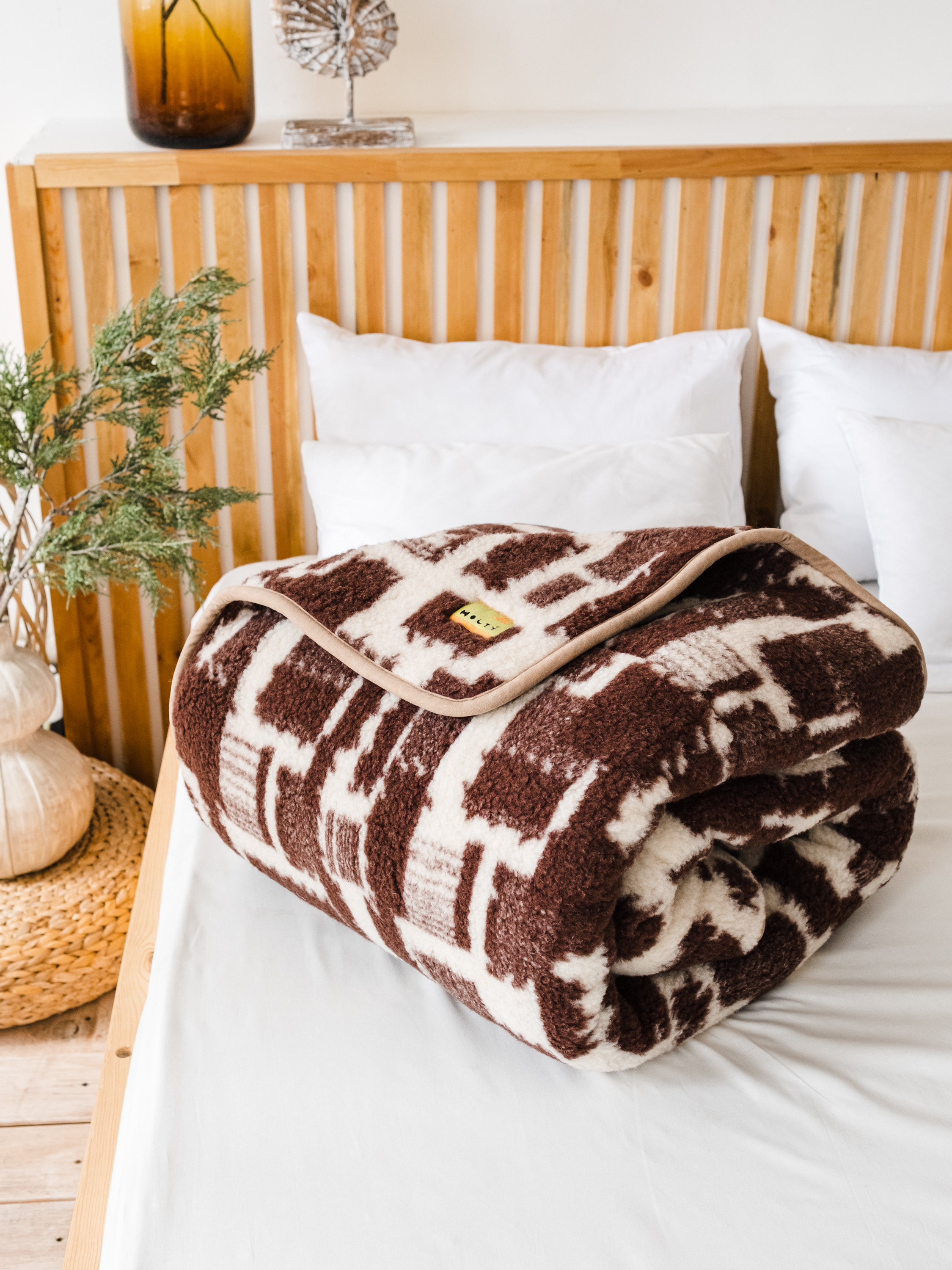 Одеяло 2-спальное шерстяное Холти Оксфорд Жаккард коричневый 175*205