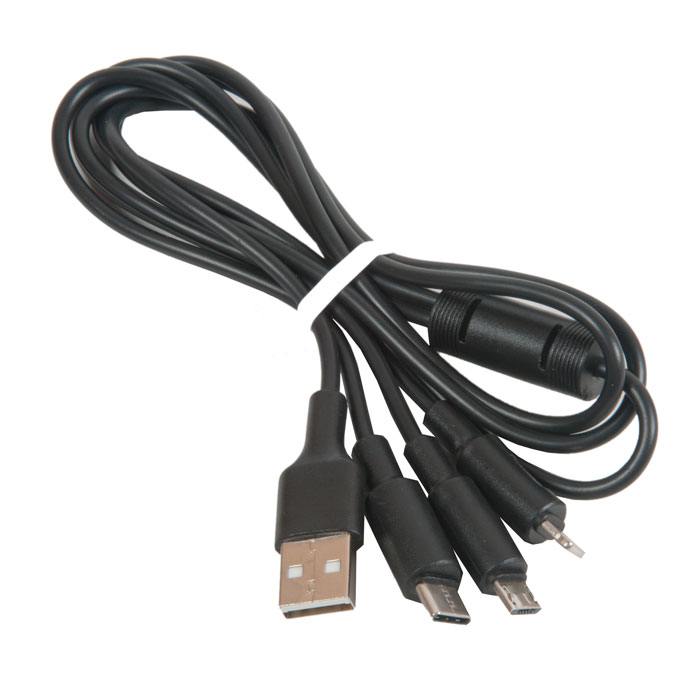 фото Кабель usb hoco x25 soarer 3в1 для lightning, micro usb, type-c, 2.0 a, длина 1 м, черный