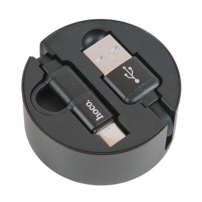 фото Кабель usb hoco u23 resilient 2 в 1 для micro usb, type-c, 2.0a, длина 0.9м, черный