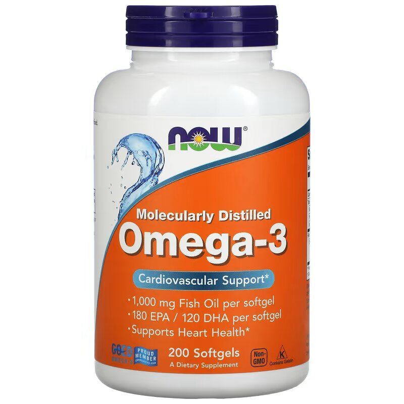 NOW Омега-3 (Omega-3) капсулы массой 1000 мг, 200 softgels