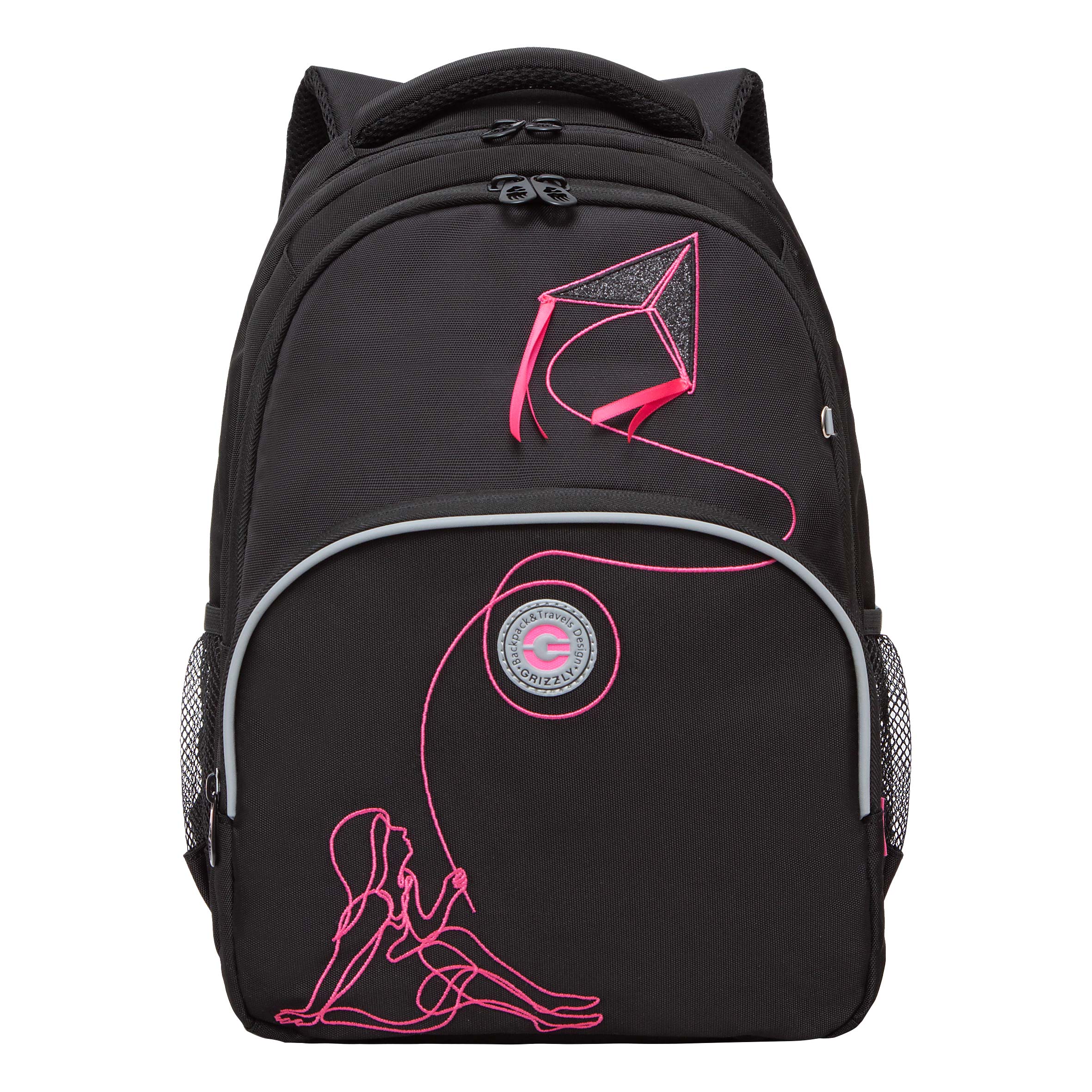 Рюкзак Grizzly школьный для девочки RG-360-8 1 черный - фуксия