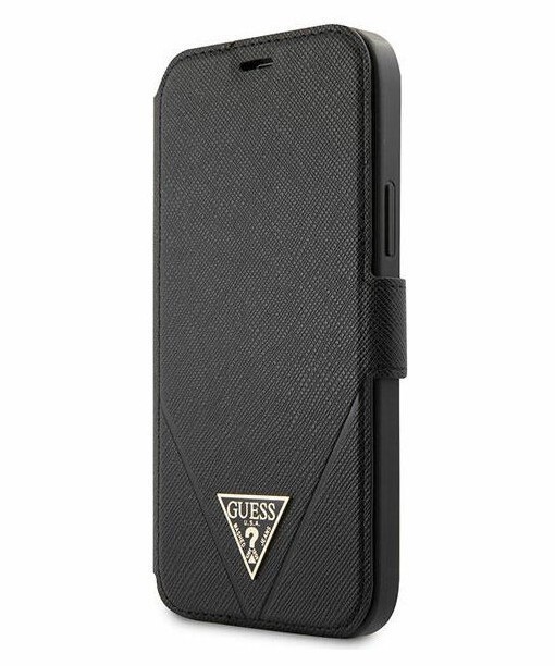 фото Чехол-книжка guess pu saffiano triangle metal logo booktype iphone 12 mini, черный cg mobile