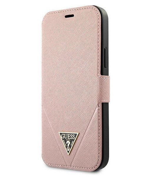 фото Чехол-книжка guess pu saffiano triangle metal logo booktype iphone 12 mini, розовый cg mobile