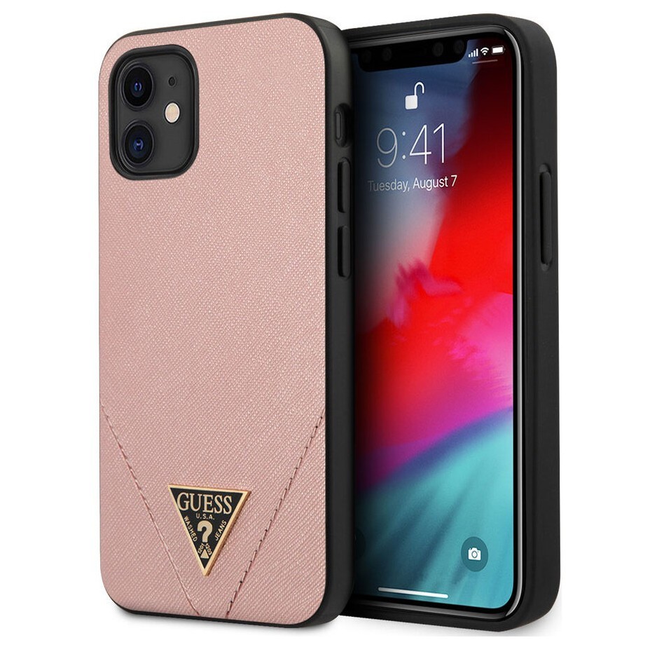 фото Чехол guess pu saffiano triangle metal logo hard iphone 12 mini, розовый cg mobile