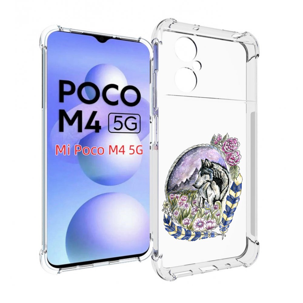 

Чехол MyPads нарисованный волк в цветах с перьями для Xiaomi Poco M4 5G, Прозрачный, Tocco