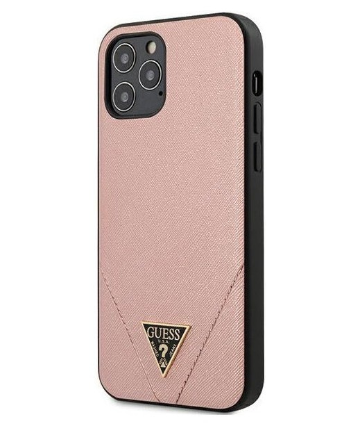 фото Чехол guess pu saffiano triangle metal logo hard iphone 12/12 pro, розовый cg mobile