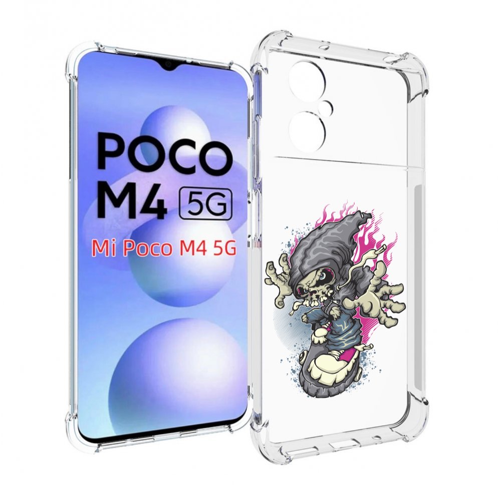 фото Чехол mypads нарисованный скелет на скейт борде для xiaomi poco m4 5g
