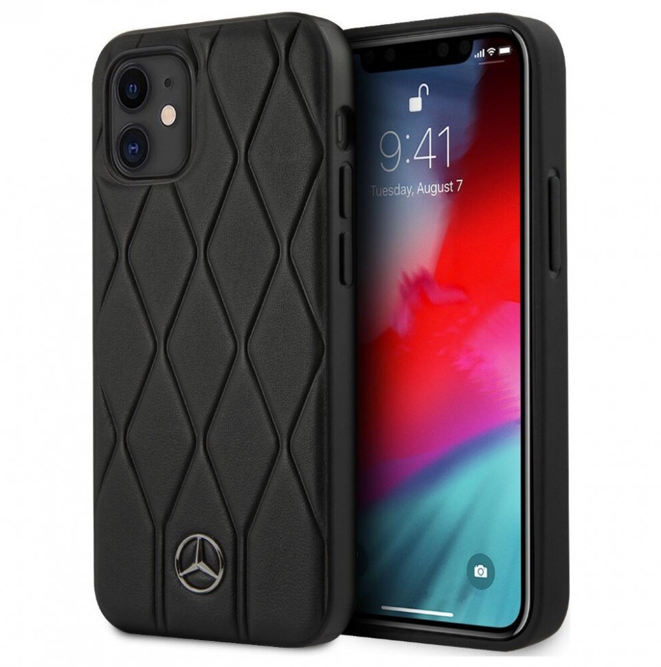 фото Чехол mercedes genuine leather wave quilted hard iphone 12 mini, черный cg mobile