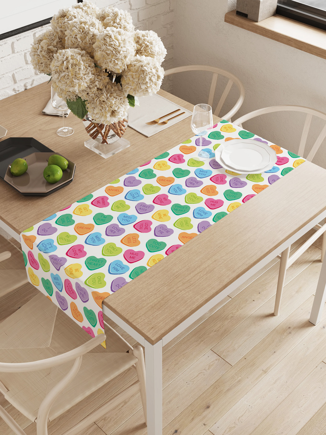 

Дорожка на стол JoyArty Радуга сердец 40х145 см, Белый, серия 1-199