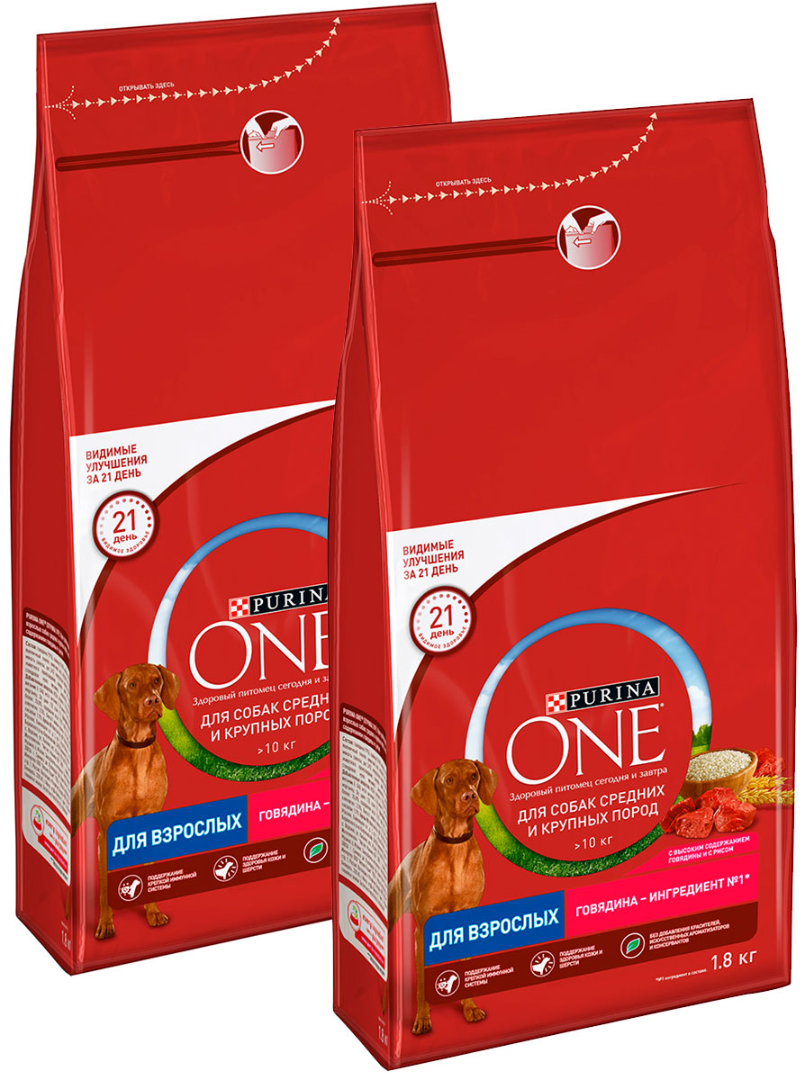 

PURINA ONE PURINA ONE для взрослых собак средних и крупных пород с говядиной и рисом (1,8