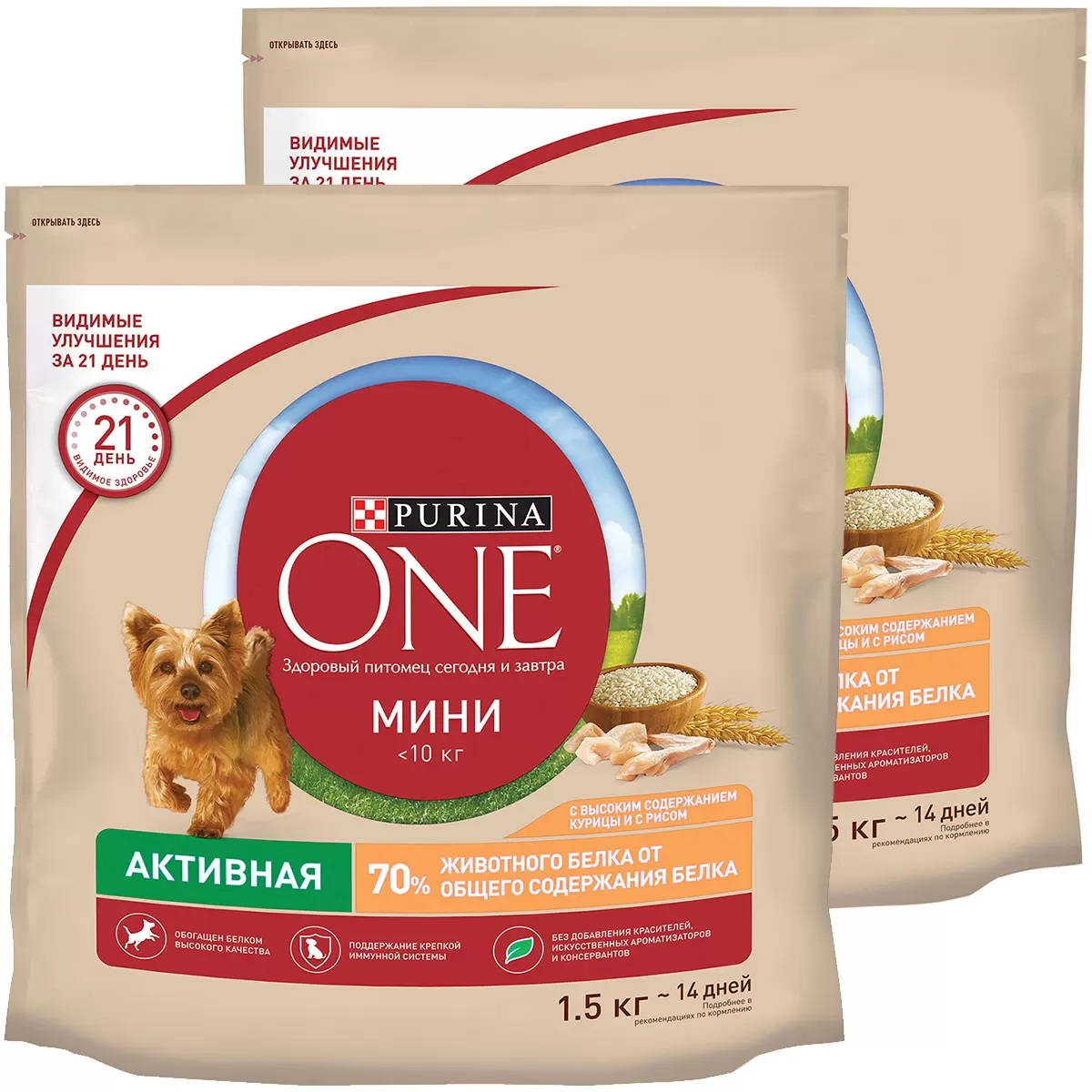 

Сухой корм для собак Purina One Mini, активная, для мелких пород, с курицей, 2x1,5 кг