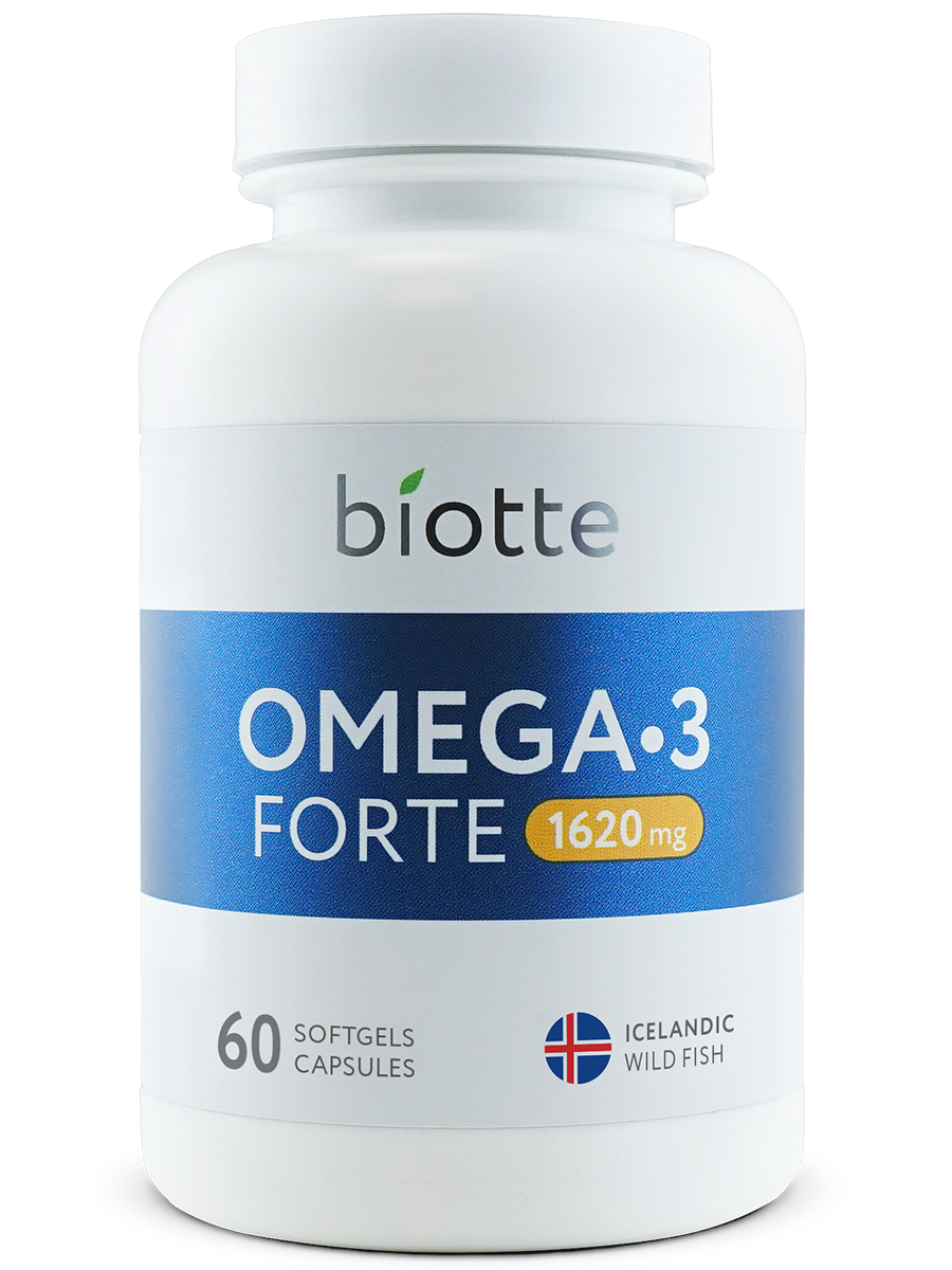 Купить BIOTTEOMEGA1620AP, Рыбий жир Omega-3 Forte Biotte для волос, ногтей, кожи 1620 мг капсулы 60 шт.