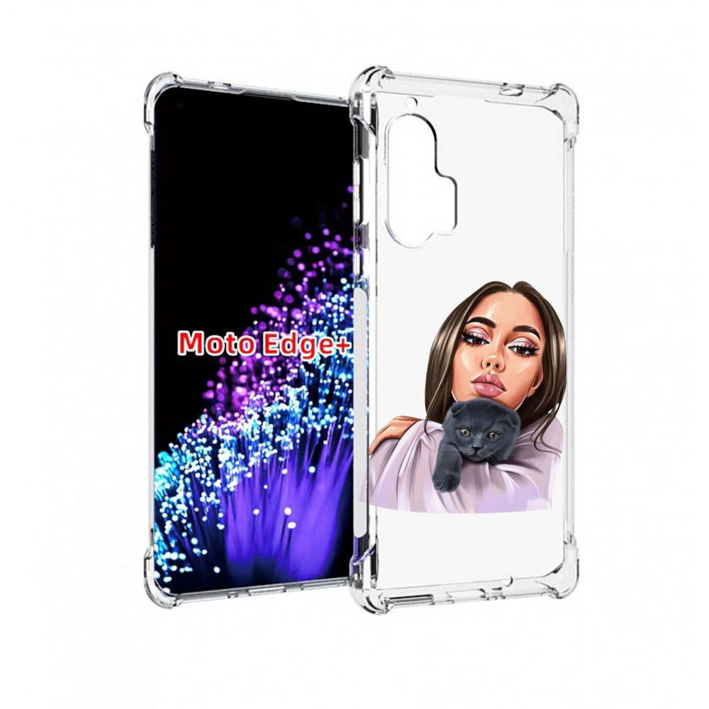 

Чехол MyPads нарисованная-девушка-с-котом женский для Motorola Edge+ Plus, Прозрачный, Tocco