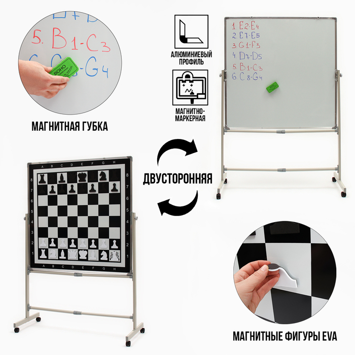 Доска магнитно-маркерная Мастер К Шахматная 9919066, двусторонняя поворотная, 1х1 м