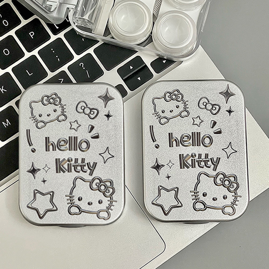 

Контейнер для контактных линз Hello Kitty, набор дорожный, с зеркалом, 6 в 1, серебристый, Hello Kitty