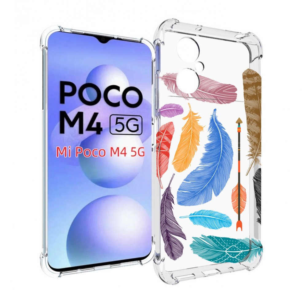 

Чехол MyPads разноцветные перья для Xiaomi Poco M4 5G, Прозрачный, Tocco