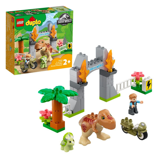 Конструктор LEGO DUPLO Jurassic World 10939 Побег динозавров: тираннозавр и трицератопс lego jurassic world нападение трицератопса