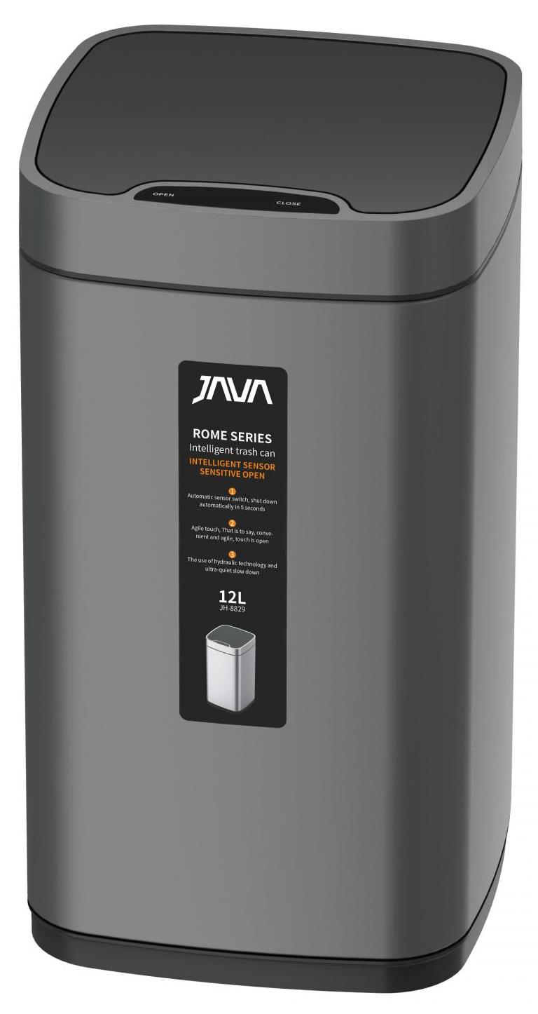 Java Мусорное ведро Java S-883-12Q сенсорное квадратное 12 л графит