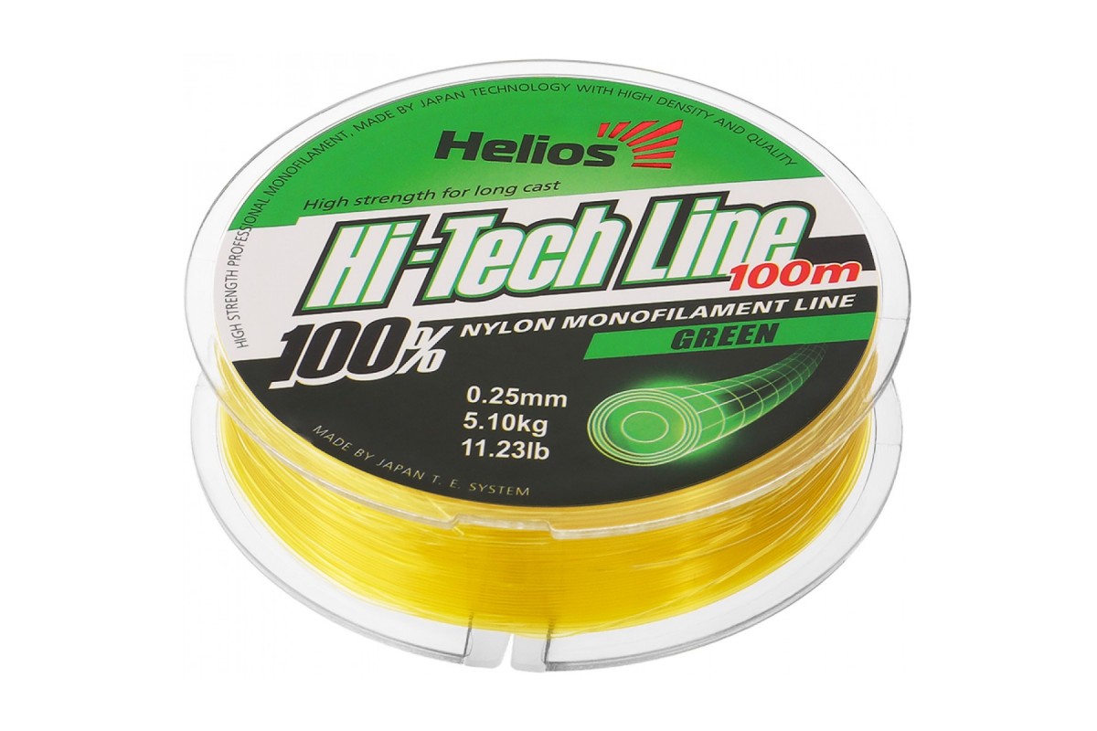 фото Леска монофильная helios hi-tech line 0,25 мм, 100 м, 5,1 кг, green