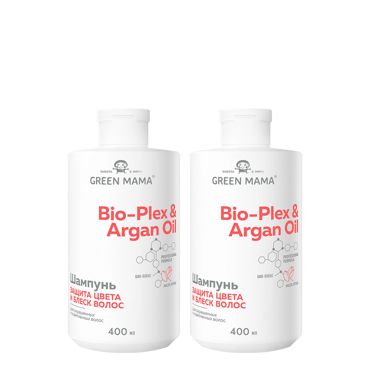 Шампунь для защиты цвета Green Mama BioPlex & Argan Oil 400 мл 2 шт шампунь для реконструкции и глубокого восстановления волос keratin pro 91400 250 мл