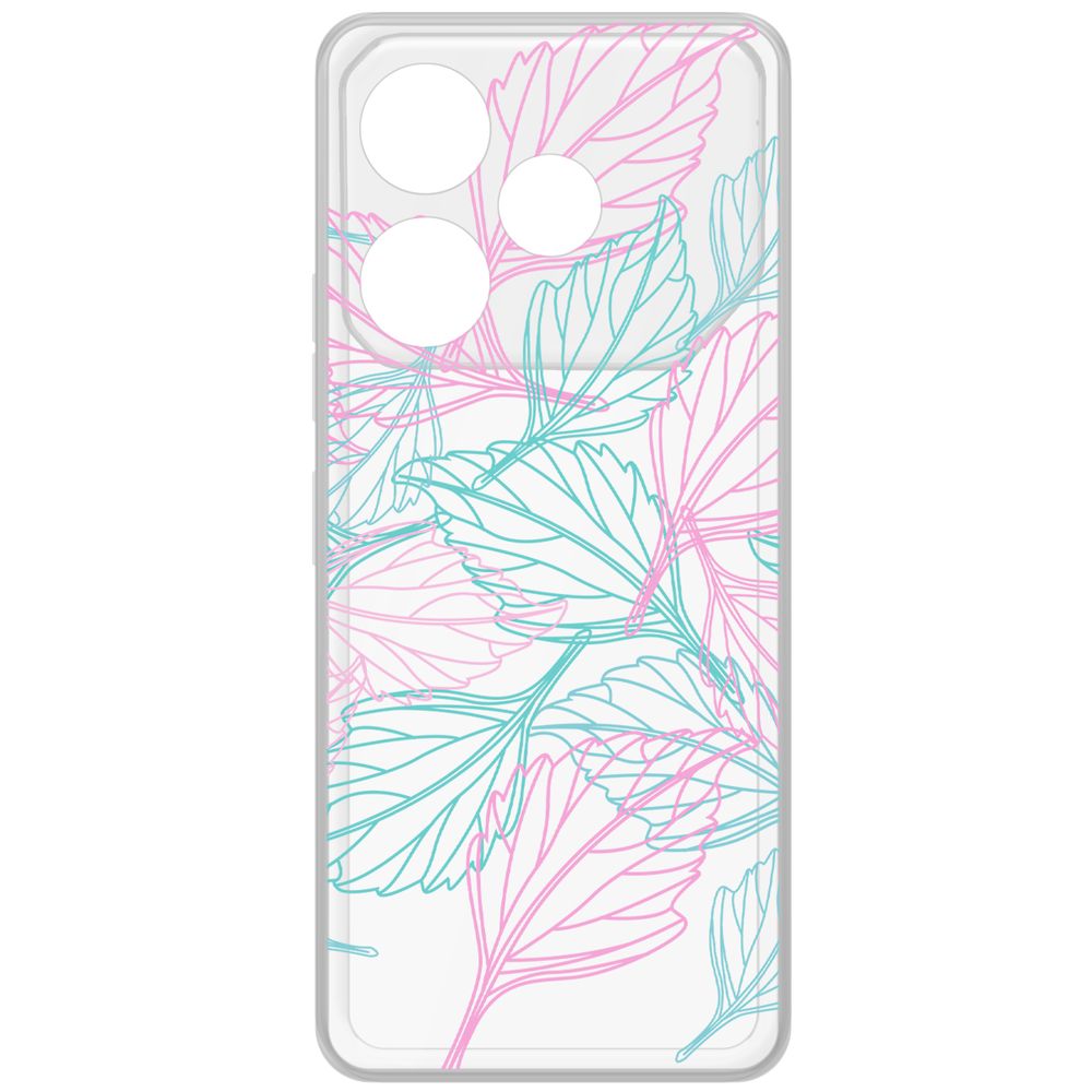 

Чехол-накладка Krutoff Clear Case Листья паттерн для TECNO Pova 6, Прозрачный