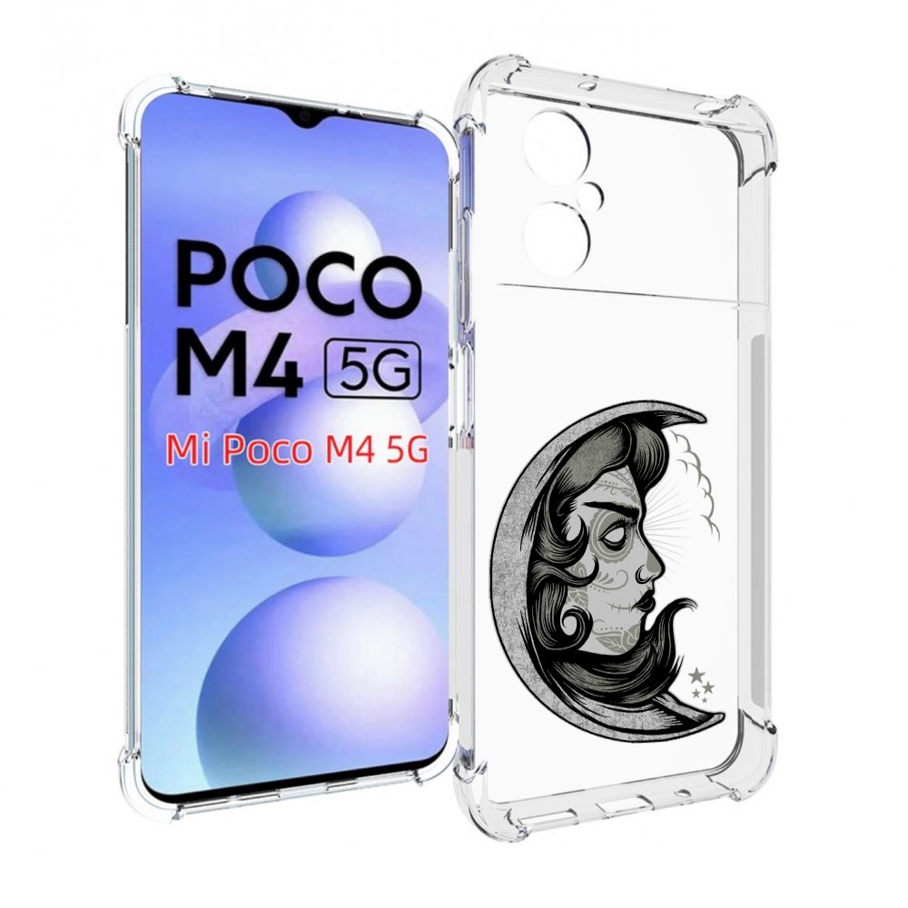 

Чехол MyPads черно белая луна с лицом для Xiaomi Poco M4 5G, Прозрачный, Tocco