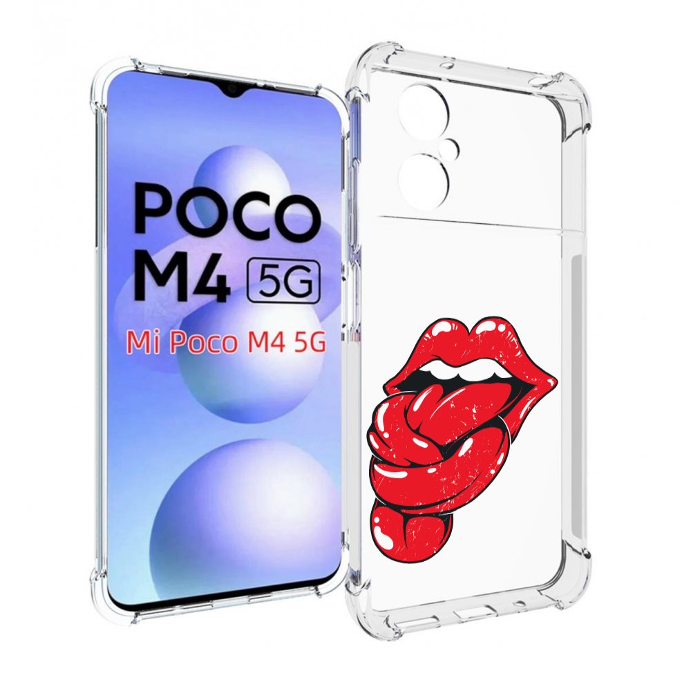 

Чехол MyPads яркие губы с языком для Xiaomi Poco M4 5G, Прозрачный, Tocco
